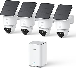 aosu T2 Ultra 4K UHD Überwachungskamera Aussen Solar Akku für Neue aosuBase, 4 Cam-Kit, TrueColor Nachtsicht, Auto-Tracking, 360° Schwenk/Neigung,Kein ABO Erforderlich，erweiterbarer Speicher bis 1TB