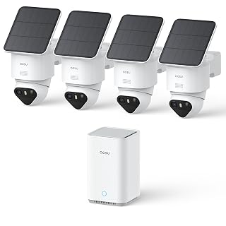 aosu 4K T2 Ultra Camera Surveillance WiFi Exterieure sans Fil Solaire, 4 Cam-Kit & aosuBase 2.0, 8MP Vision Nocturne, sans Abonnement, 32 Go Local & 1 to Extensible, 360° Panorama Suivi IA, 5G/2,4G - Amazon product rated Grade A