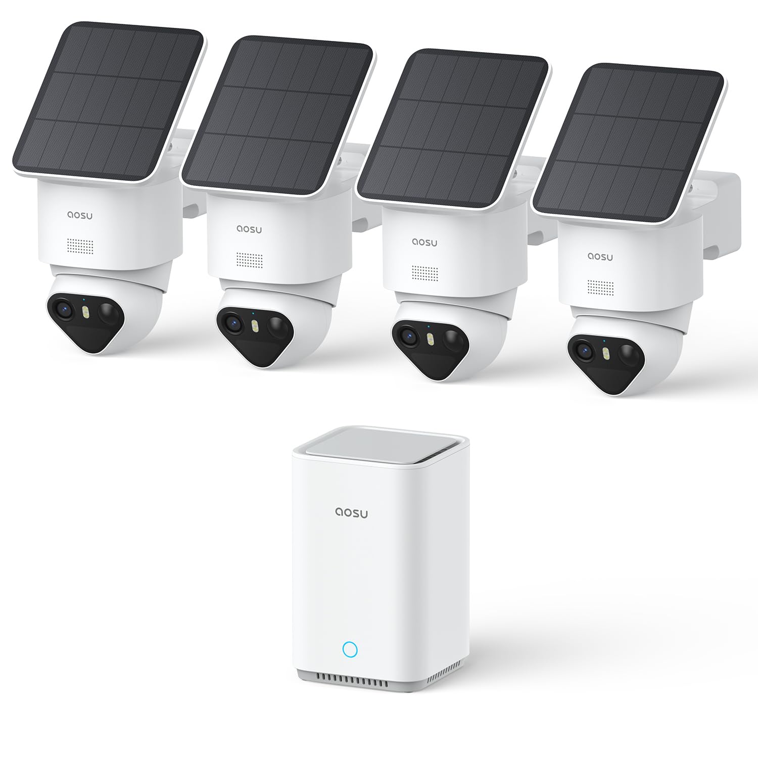 aosu T2 Ultra 4K UHD Überwachungskamera Aussen Solar Akku für Neue aosuBase, 4 Cam-Kit, TrueColor Nachtsicht, Auto-Tracking, 360° Schwenk/Neigung,Kein ABO Erforderlich，erweiterbarer Speicher bis 1TB
