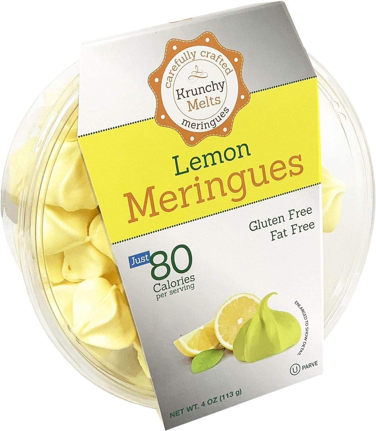 Krunchy Melts Original Meringue Cookies - Lemon Flavor - Only 80 Calories Per Serving - Fat Free, Gluten Free, Dairy Free (4 Oz)