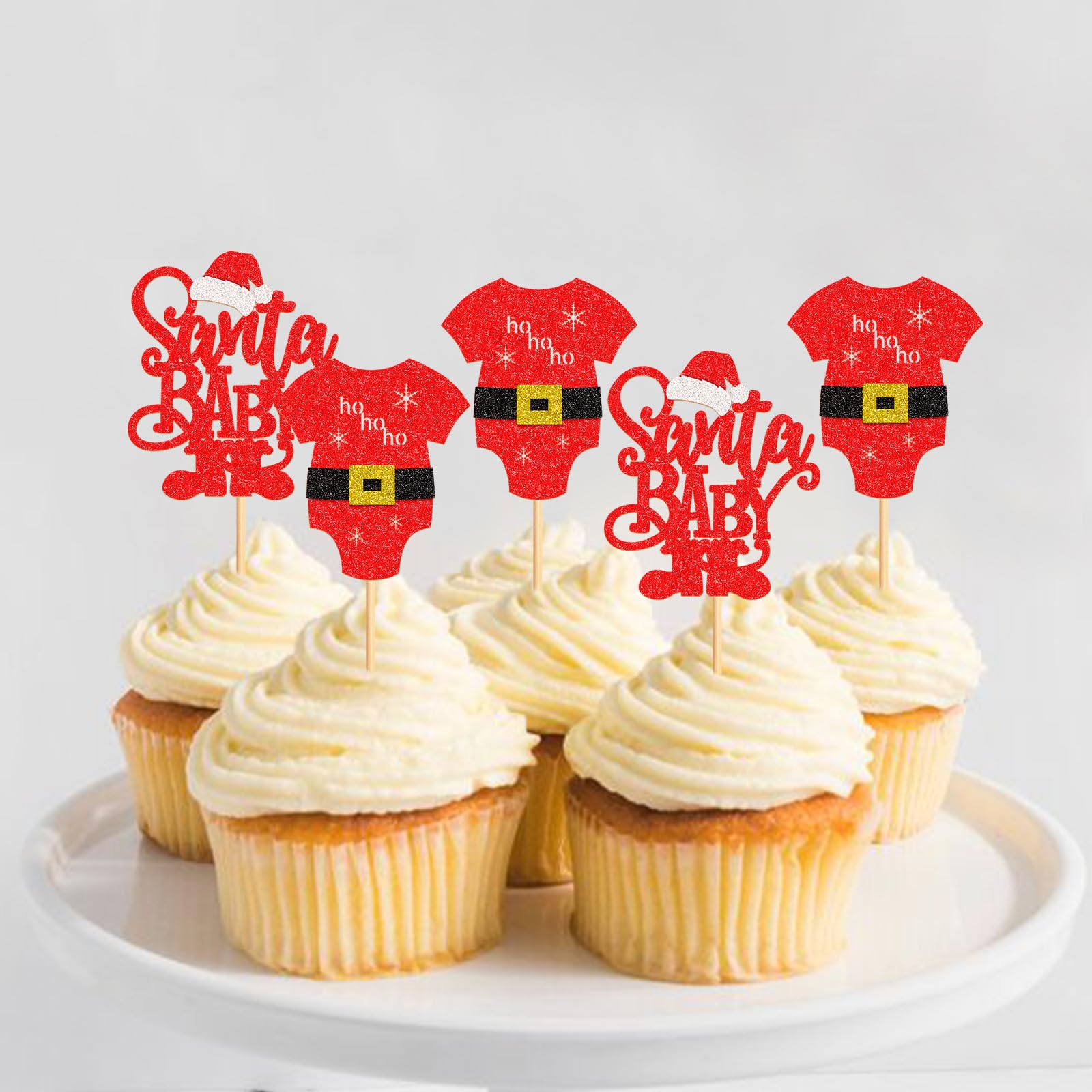 Keaziu 24 Pack Santa Baby Christmas Cupcake Toppers Picks - Red Cloth HoHoHo Celebrate Theme for Birthday Party Cake Decorations Supplies