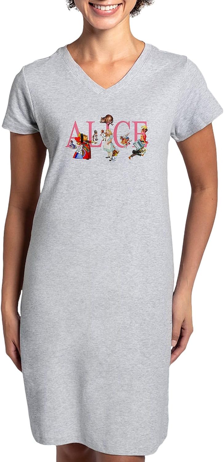 CafePress ALICE & FRIENDS IN WONDERLAND Women's Nightshirt, Soft Long Pajama Shirt, Cotton PJs/Pyjamas