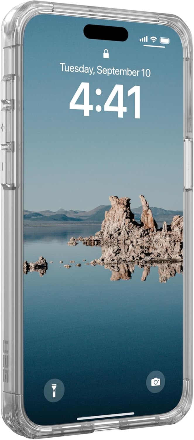 URBAN ARMOR GEAR UAG Designed for iPhone 15 Pro Max Case 6.7" Plyo Ice/White, Built-in Magnet Compatible with MagSafe Charging Rugged Anti-Yellowing Transparent Clear Dropproof Protective Cover