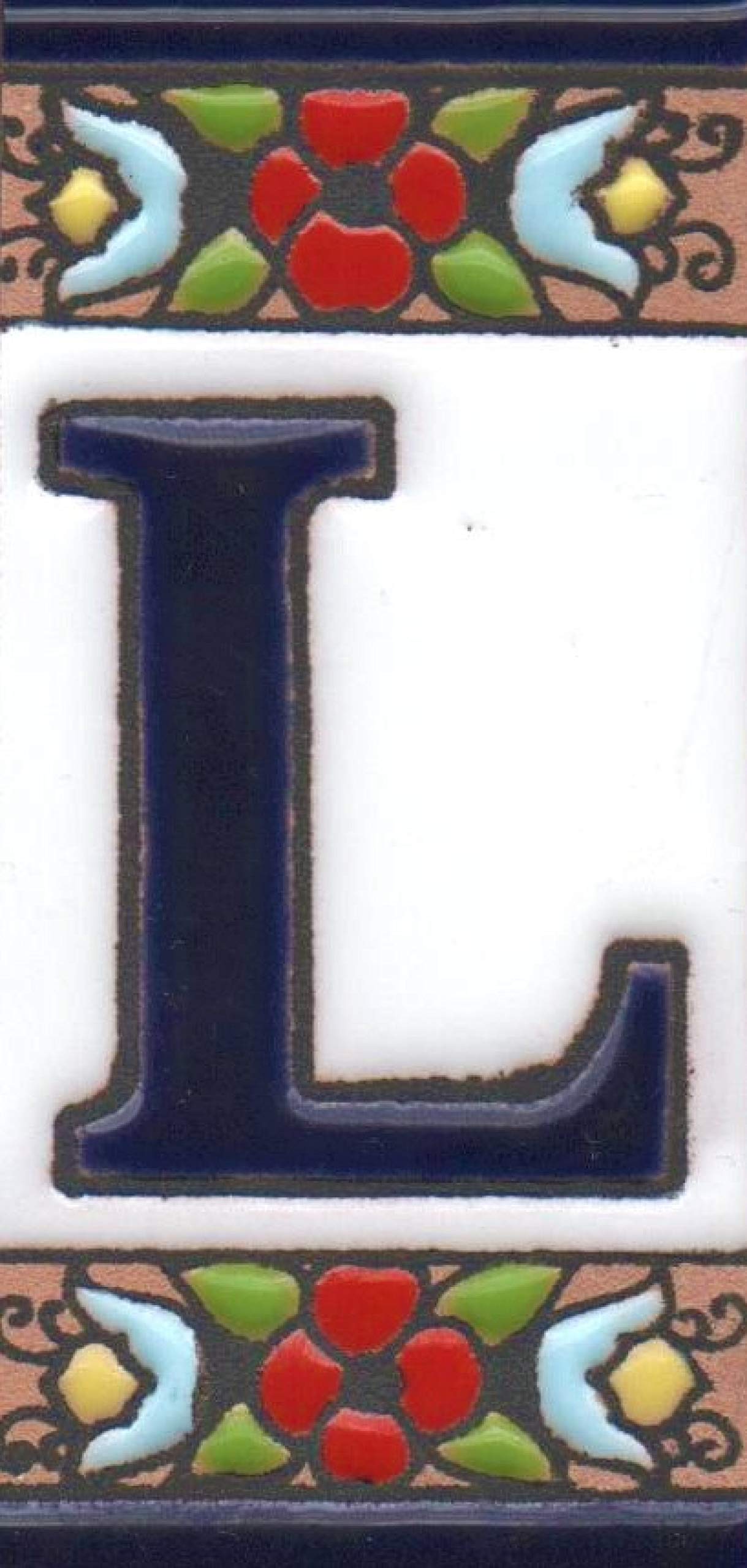 Spanish 7.5cm x 3.5cm Floral Cherry flower hand-painted Ceramic Numbers, Letters, Tiles & Filigree Metal Frames (L)