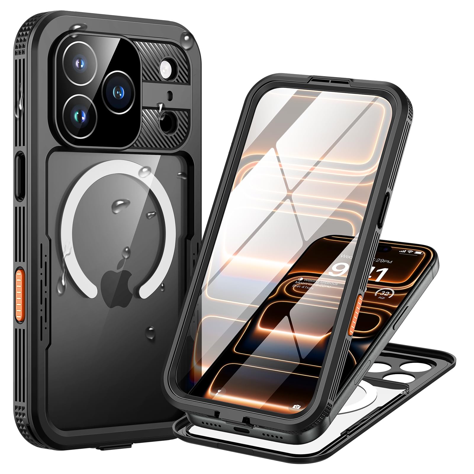 Lanhiem Coque pour iPhone 17 Pro Max IP68 Étanche 360 Integrale Antichoc | Noir,Imperméable,Waterproof,Étui avec Protection écran,Antipoussière,Incassable,Compatible avec MagSafe,Renforcée,Chantier
