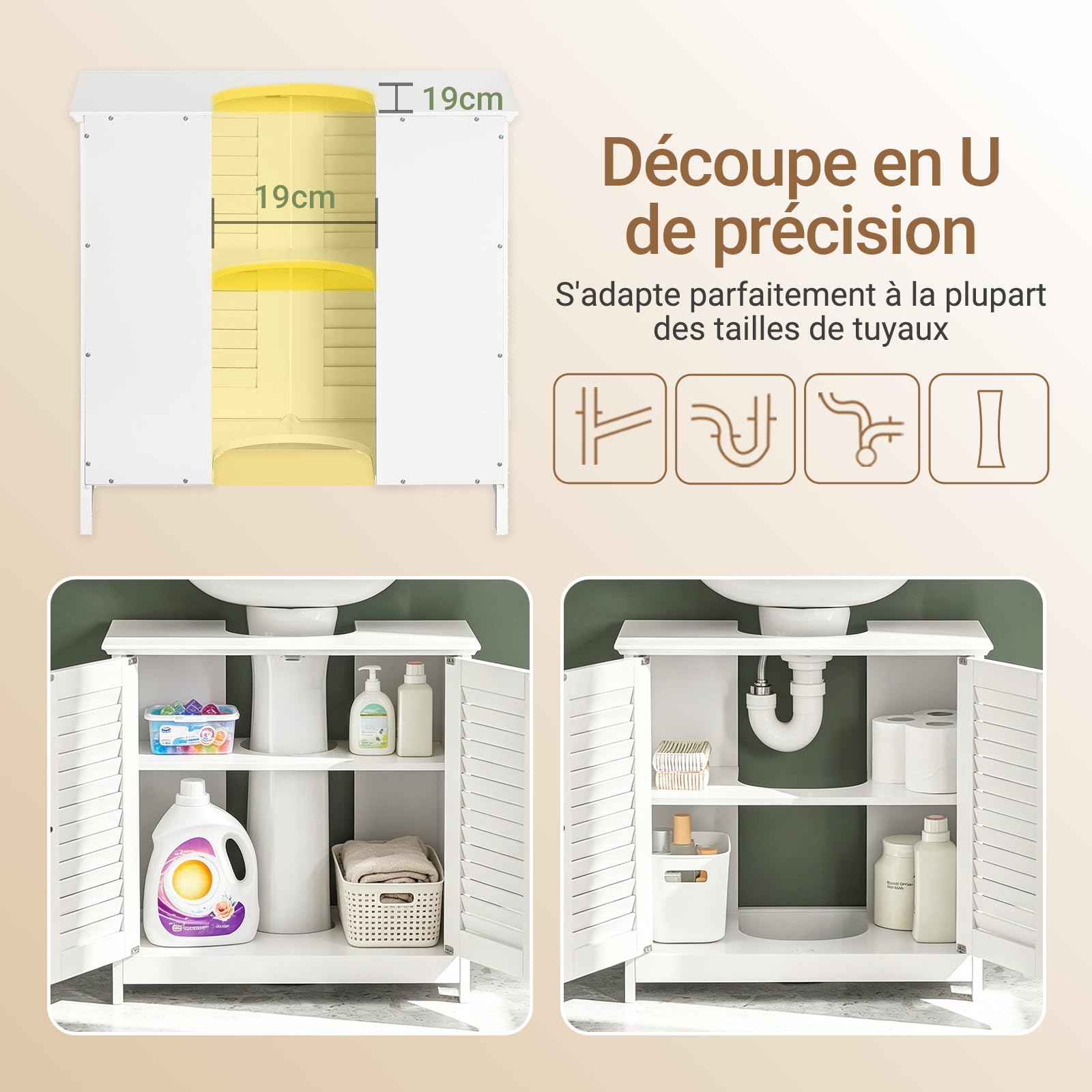 SoBuy Meuble sous Lavabo Salle de Bain pour Lavabos sur Colonne 60x35x58 cm