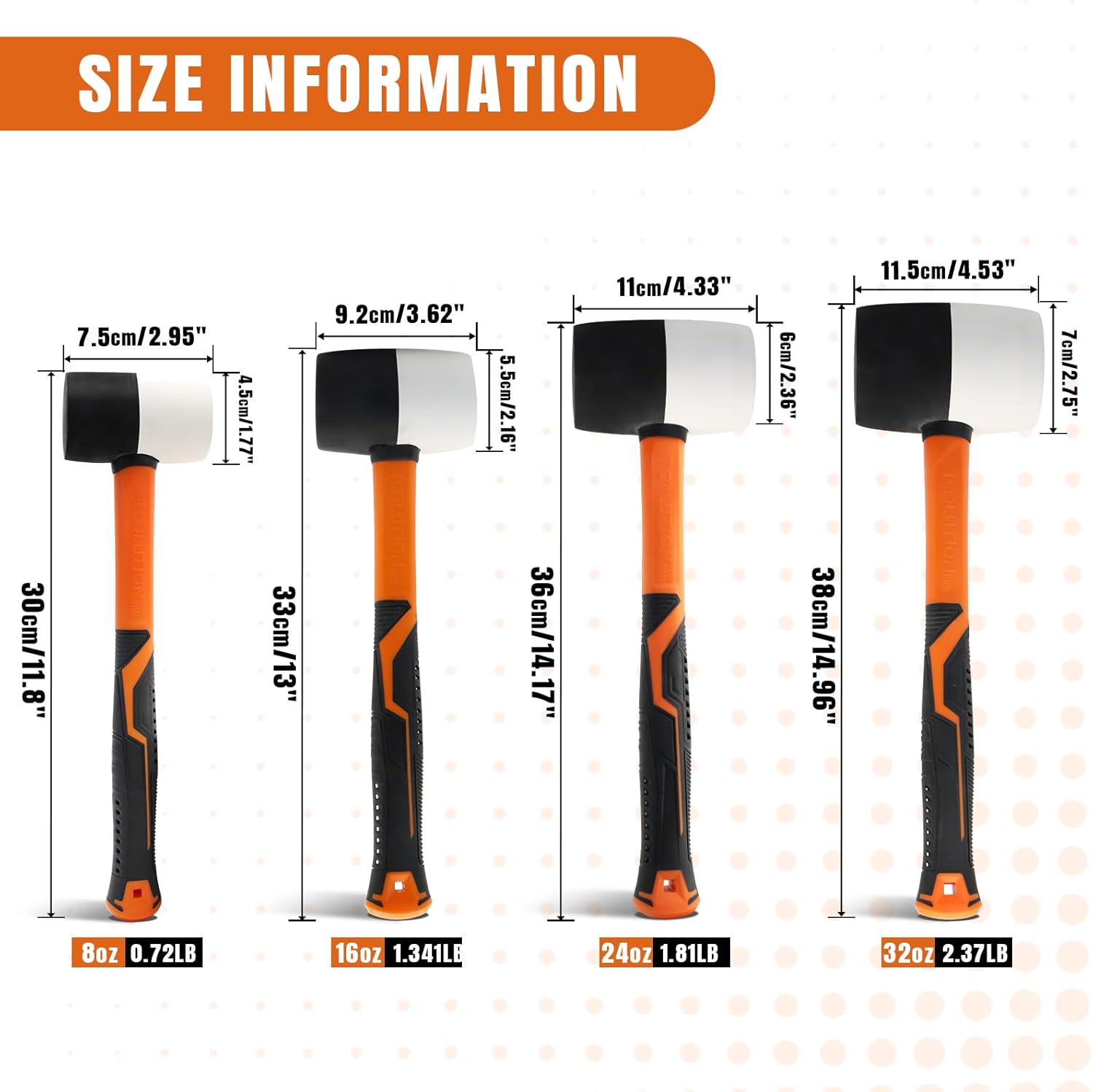 4 Piece Rubber Mallet Set - Soft Mallet for Flooring Woodworking - Non-marring Rubber Hammer with Fiberglass Handle