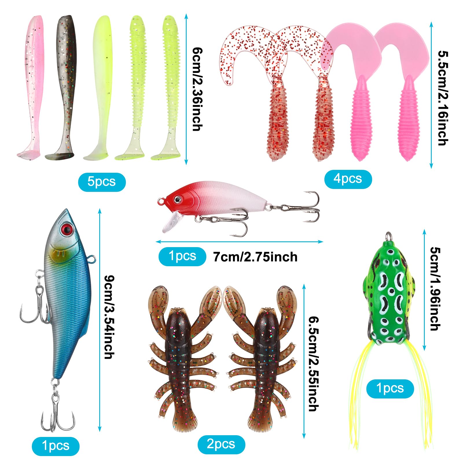 Juego De 100 Señuelos De Pesca De Goma De 7 Cm En 10 Colores. Cuerpo Suave Con Cola En T Para Movimientos Realistas. Ideal Para Perca, Lucioperca, Trucha Y Más, En Agua Dulce Y Salada.