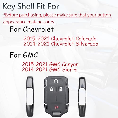 Miniatura 3 de Funda de repuesto para llavero Chevrolet Colorado Chevy Silverado GMC Canyon Sierra 2014 2015 2016 2017 2018-2021 entrada sin llave Control remoto 4