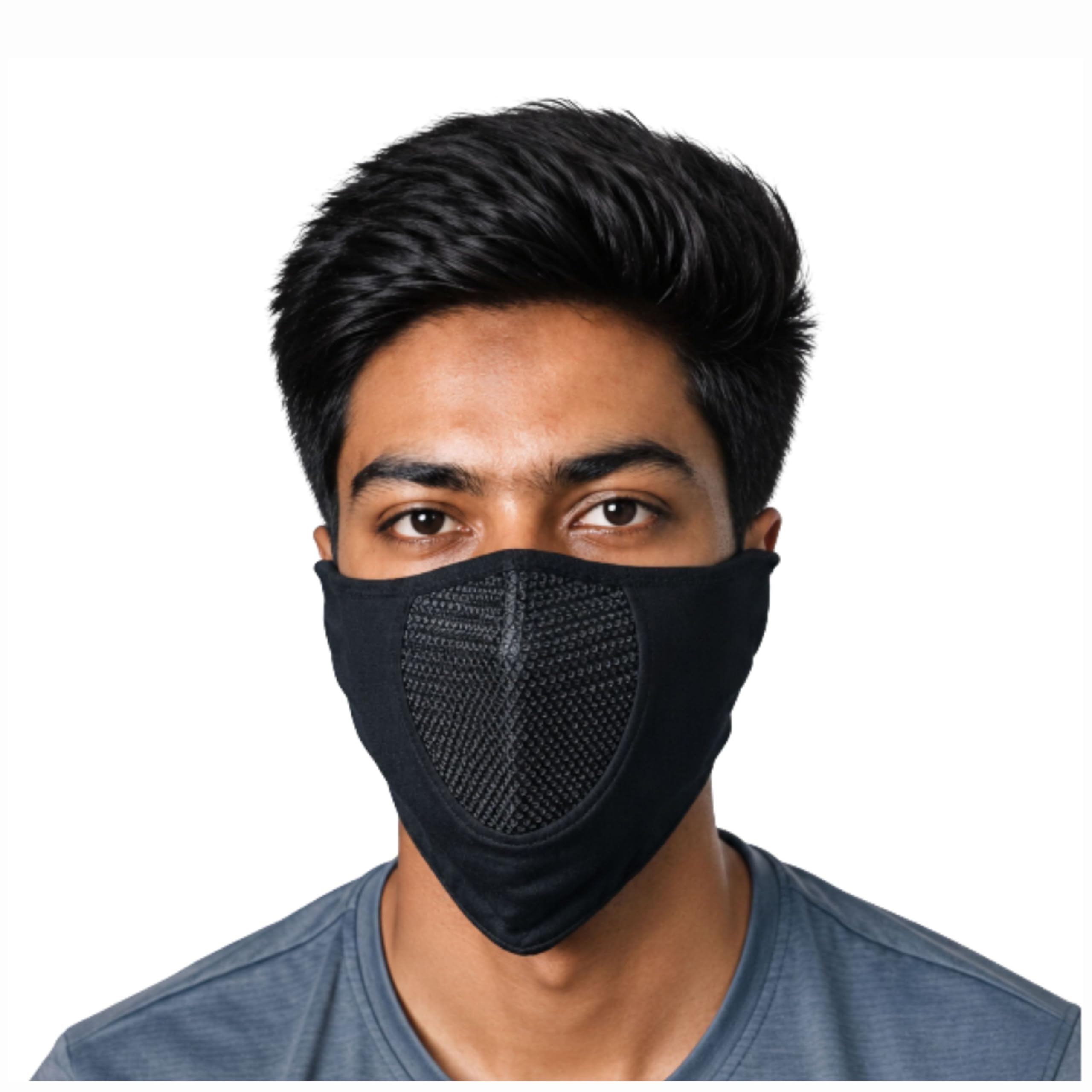 KANTI Black Reusable Face Mask for Men & Women | Soft Cotton Blend | Breathable Mesh Design | Washable Dust Protection Mask-picture-19