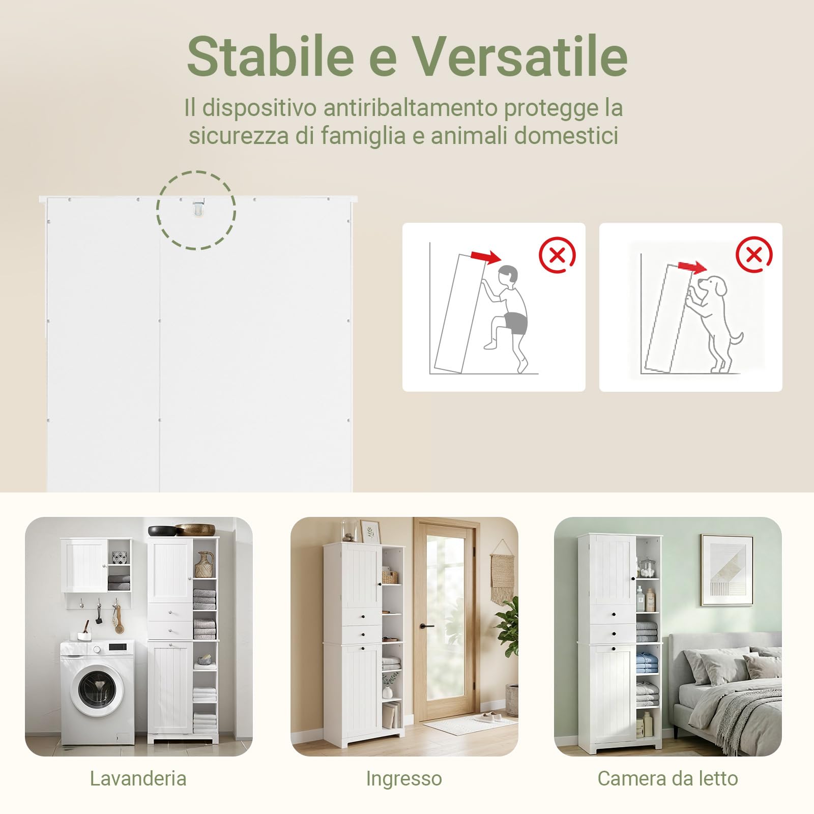 SoBuy Mobile Bagno con Cesto per Linge Mobile Rangemento Alto Armadio Bagno con 6 Ripiani e 2 Cassetti Mobiletto Salvaspazio Bianco 60x37x171 cm BZR104-W
