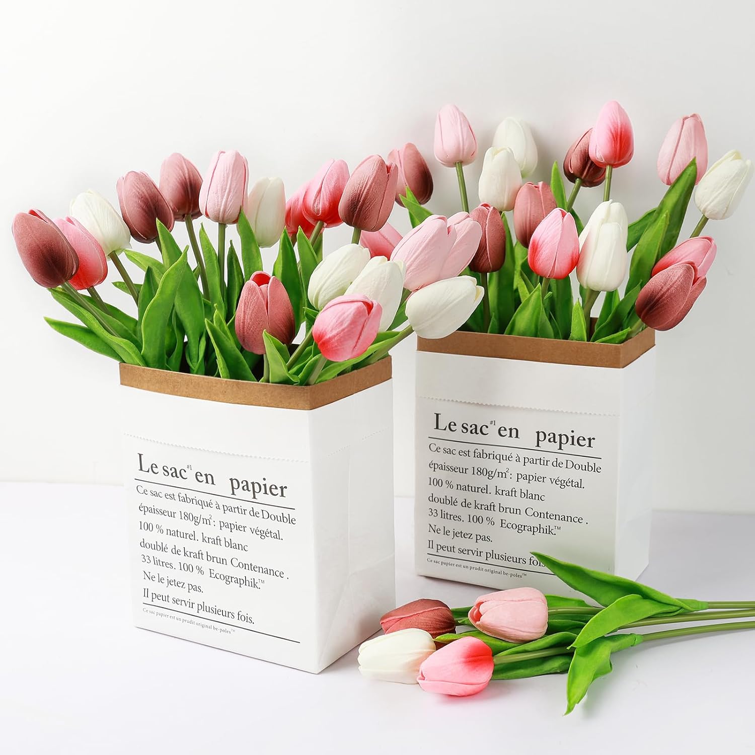 Beferr 18pcs Tulips Artificial Flowers Faux Tulip Real Touch Tulip Fake Flowers Bouquets Arrangements for Mothers Day Spring Easter Wedding Home Table Decor Coral Pink - Image 4