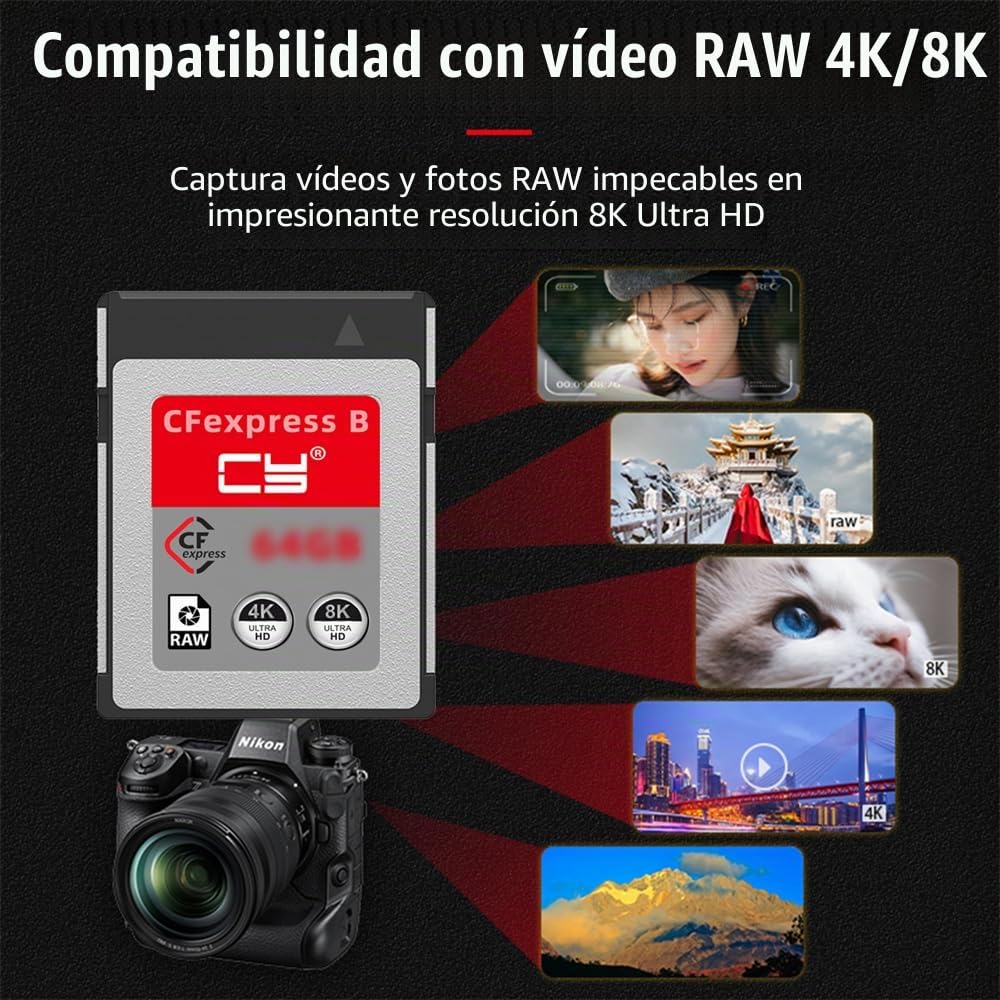 cablecc Tarjeta de memoria CFexpress de 64 GB tipo B CFE CFB adaptador compatible con cámara XS 8K RAW PCIe Expansion