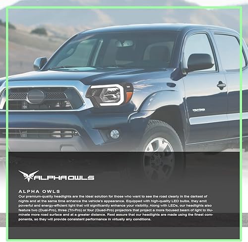 Miniatura 7 de Alpha Owls 8719855 Faros Delanteros de Cristal con Barra de Luz LED Secuencial Switchback y Luz de Arranque - Negro Ámbar Compatible con Toyota