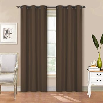Better Home Style 2 Piece Solid Color 100% Blackout Room Darkening 2 Panels Window Treatment Curtain Insulated Drapes for Any Window with Grommets M3784 Brown/Coffee, 2 Panels 36" W X 84" L Each