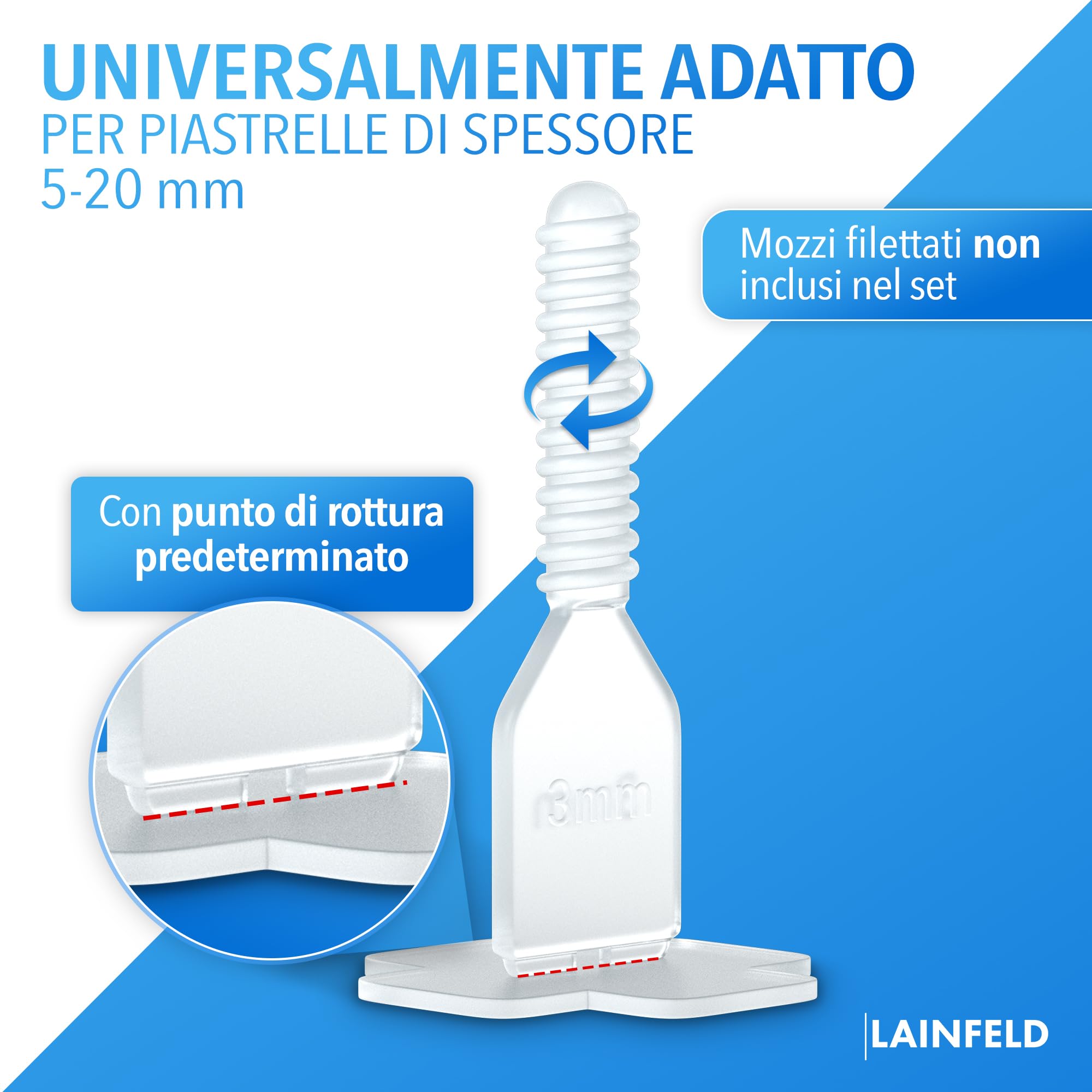 LAINFELD Sistema di livellamento delle piastrelle, larghezza delle fughe di 3 mm, distanziatore per la posa delle piastrelle, strumento per piastrelle a croce 3 mm