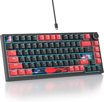 75% TKL Wired Mechanical Keyboard,RGB Backlit Gasket Mount 82 Key Hot Swappable Custom Linear Red Switch Gaming Keyboard with Volume Knob & PBT Keycaps 82 Black