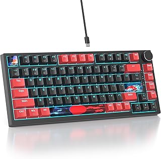 75%キーボードガスケットマウント 吸音パッド付き 82キー コンパクト 有線 RGB メカニカル ゲーミングキーボード ホットスワップソケット Win用 レッド ブラック