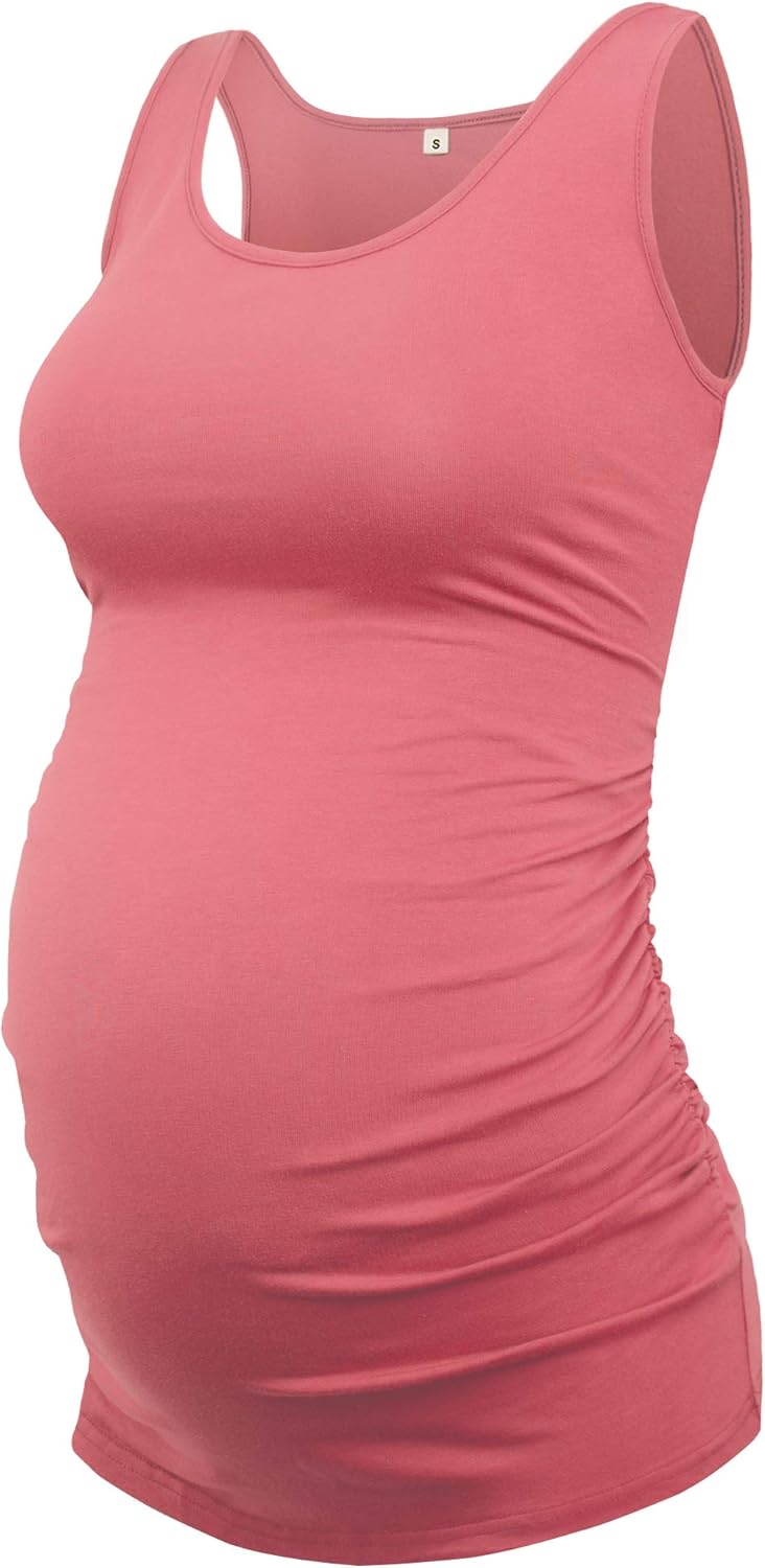 AMPOSH Women's Maternity Tank Top 3 Pack Ruched Side Sleeveless Pregnancy Basic Shirt - Image 3