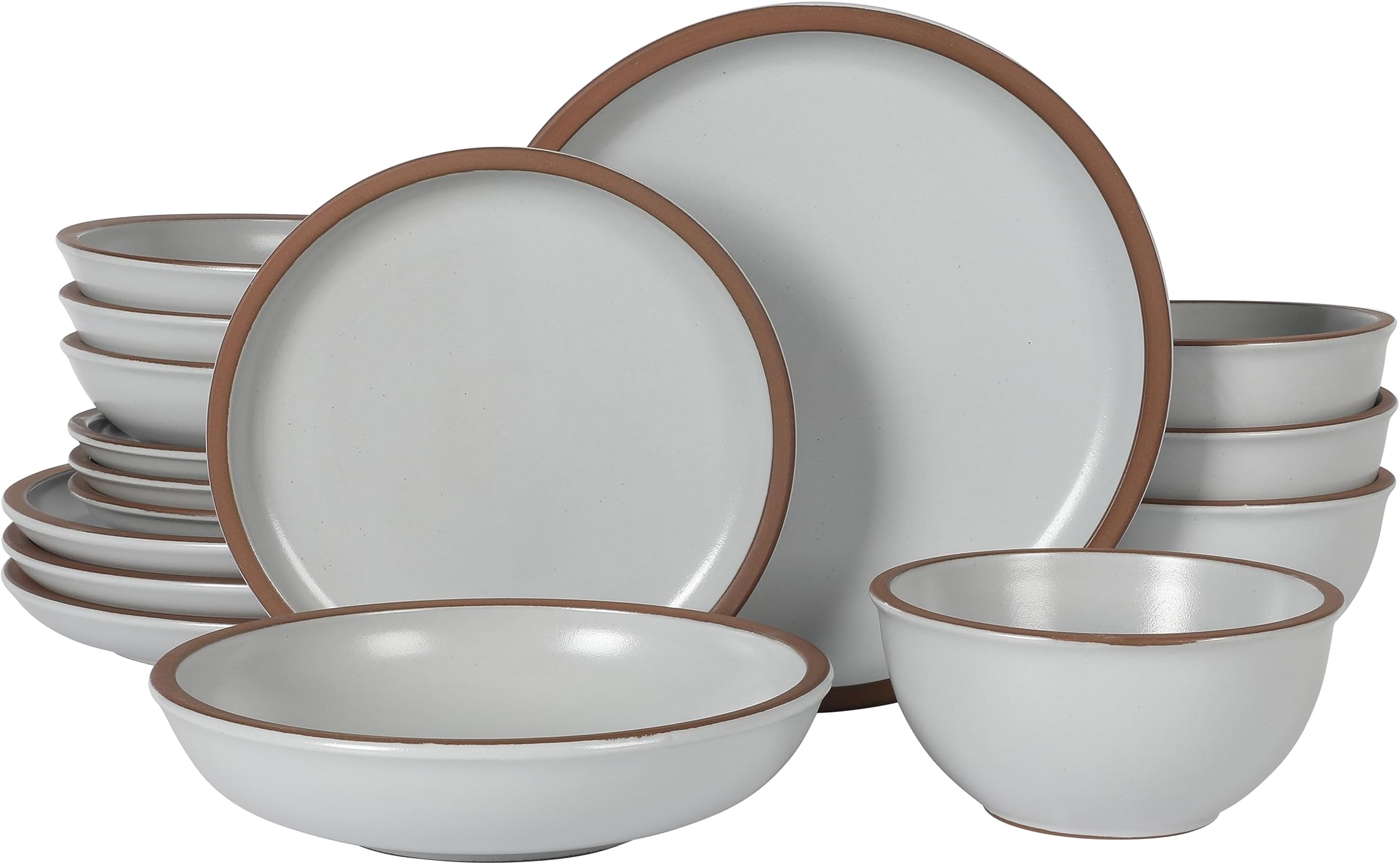 Gibson EliteLagos Coupe Dinnerware Set, Service for 4 (16pcs), Light Grey