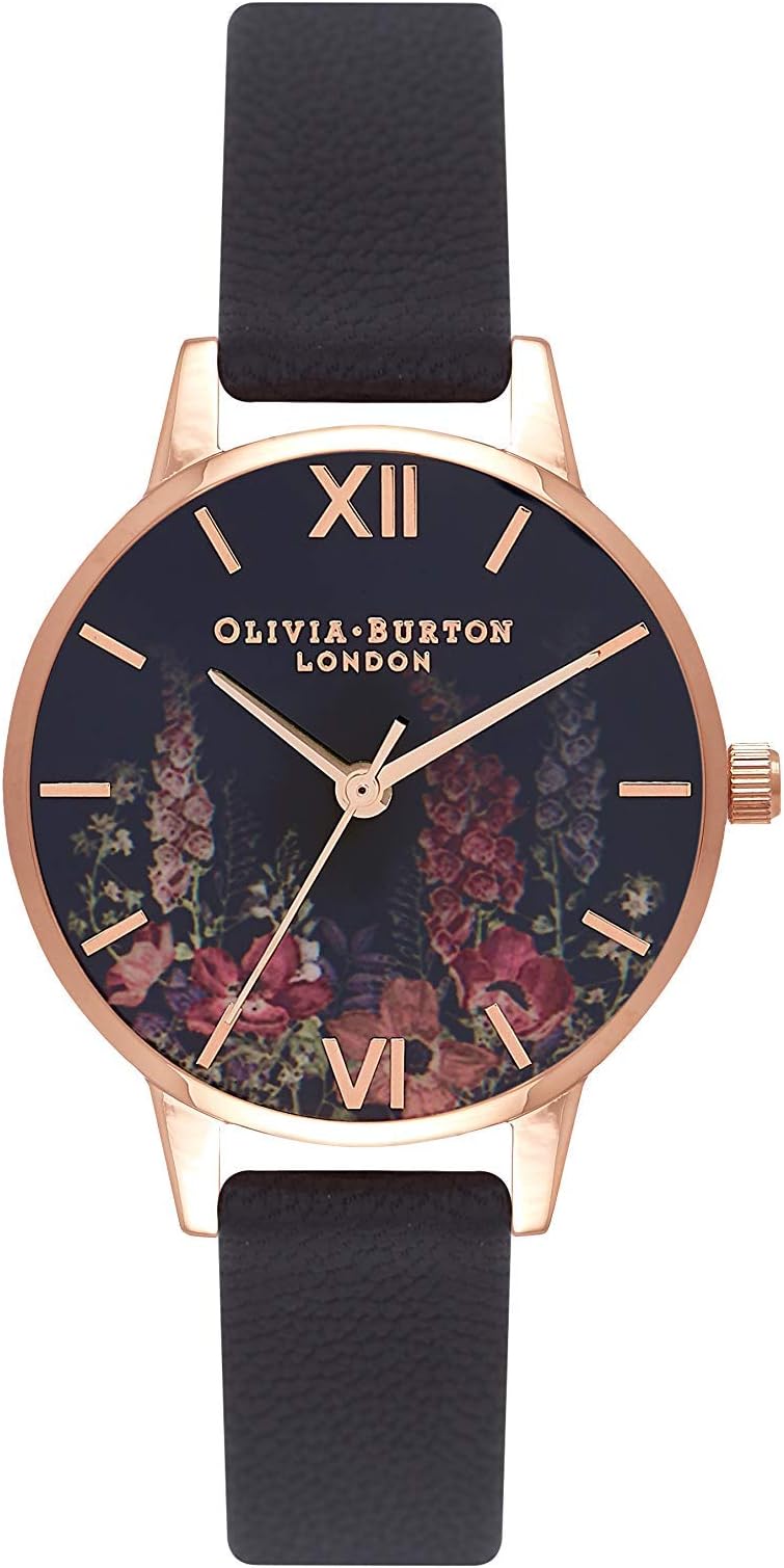 Analogue Quartz Watch for Women Dark Bouquet Collection with Black Leather Strap - OB16WG43