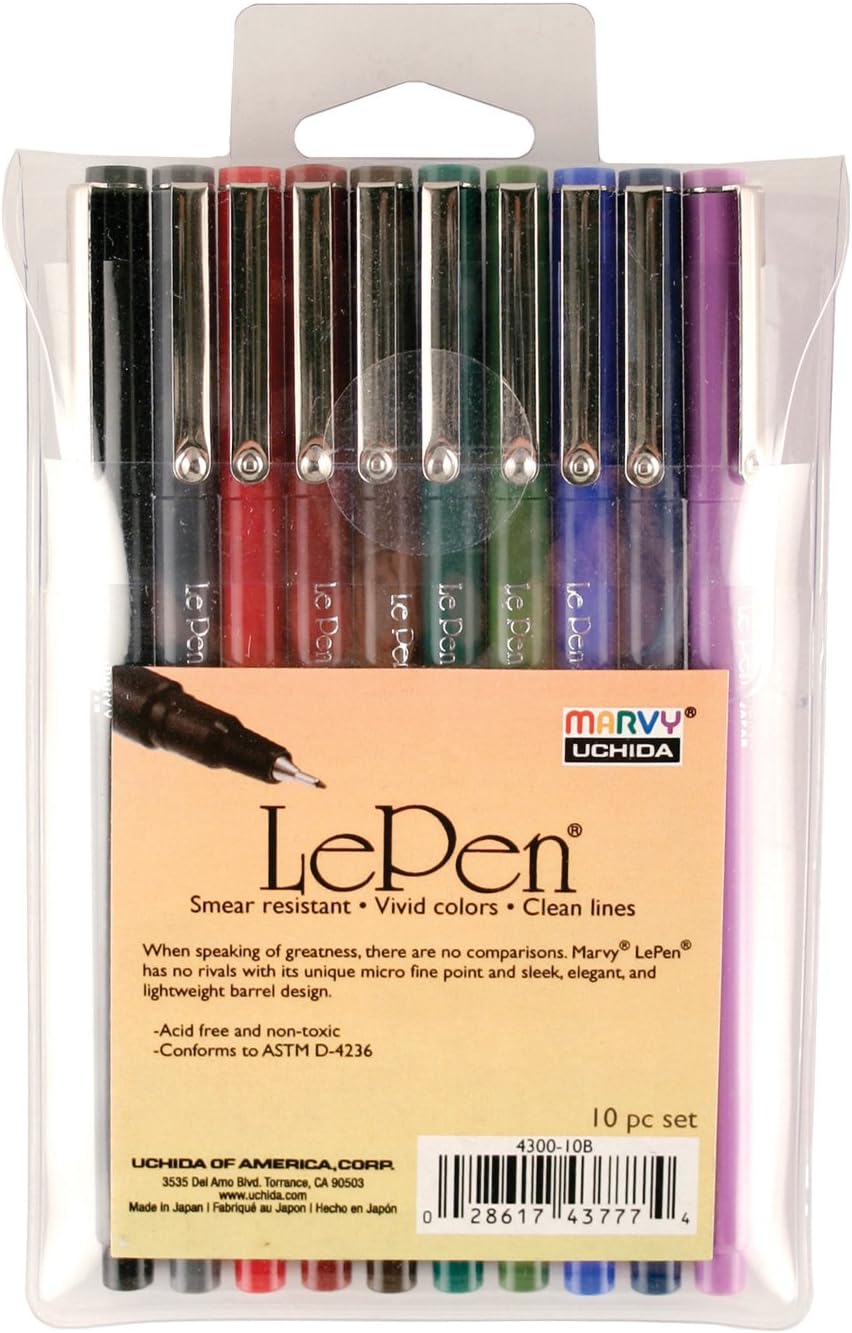 Uchida Of America 4300-10B 10-Piece 0.3 Point Size Le Pen Drawing Pen Set
