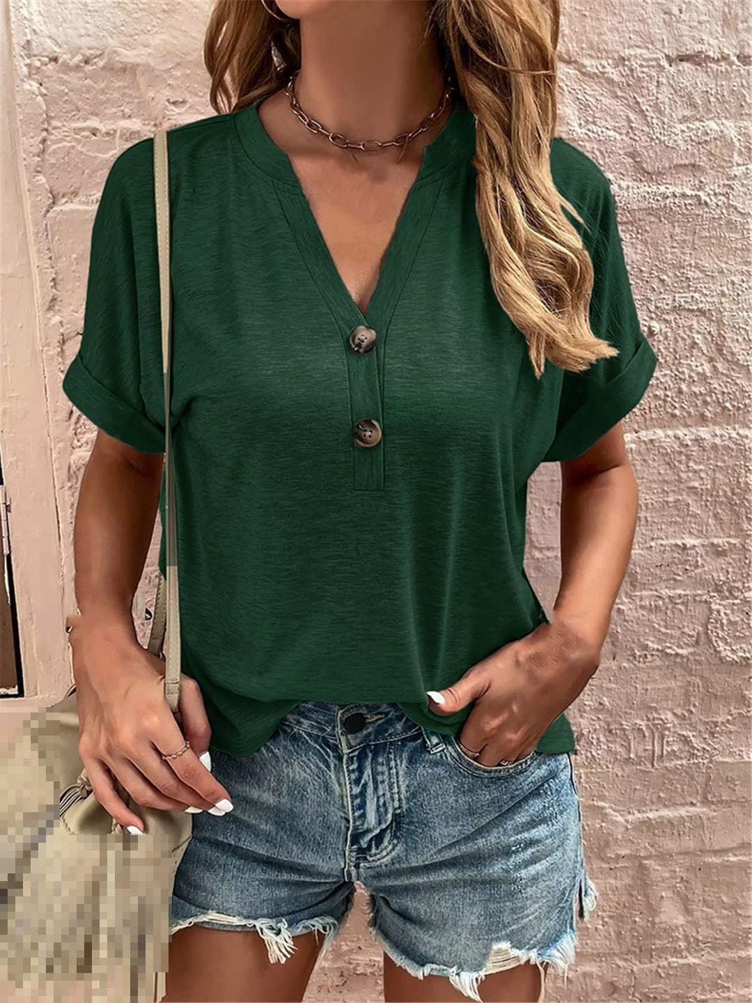Maglietta Estiva Da Donna con Scollo A V, Maniche Corte, Pullover Allentato, Maglietta Casual Oversize Henley