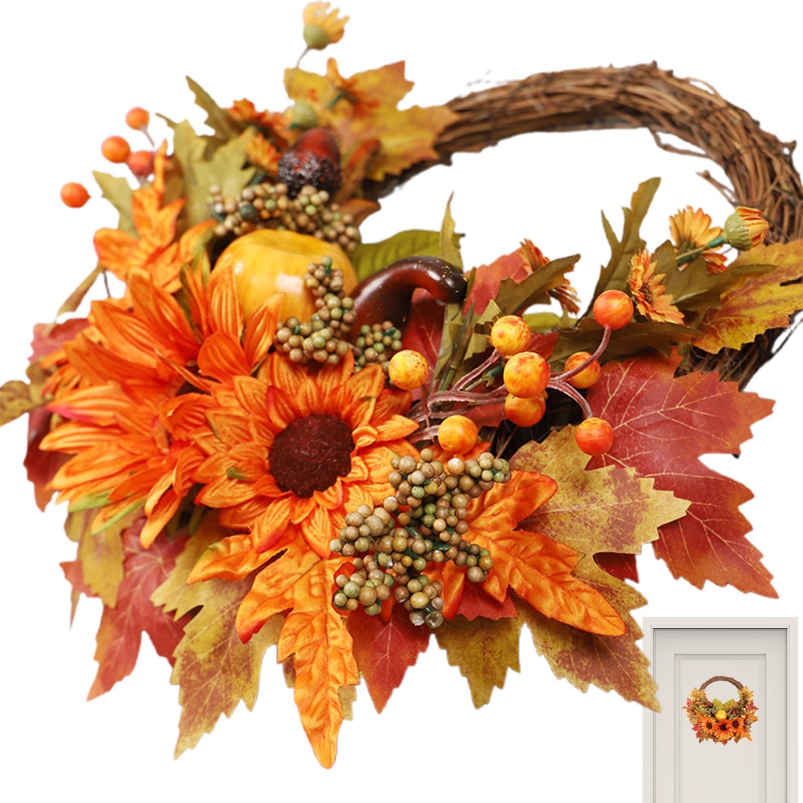 Couronne d'automne de ferme pour porte d'entrée et intérieur avec feuilles d'érable