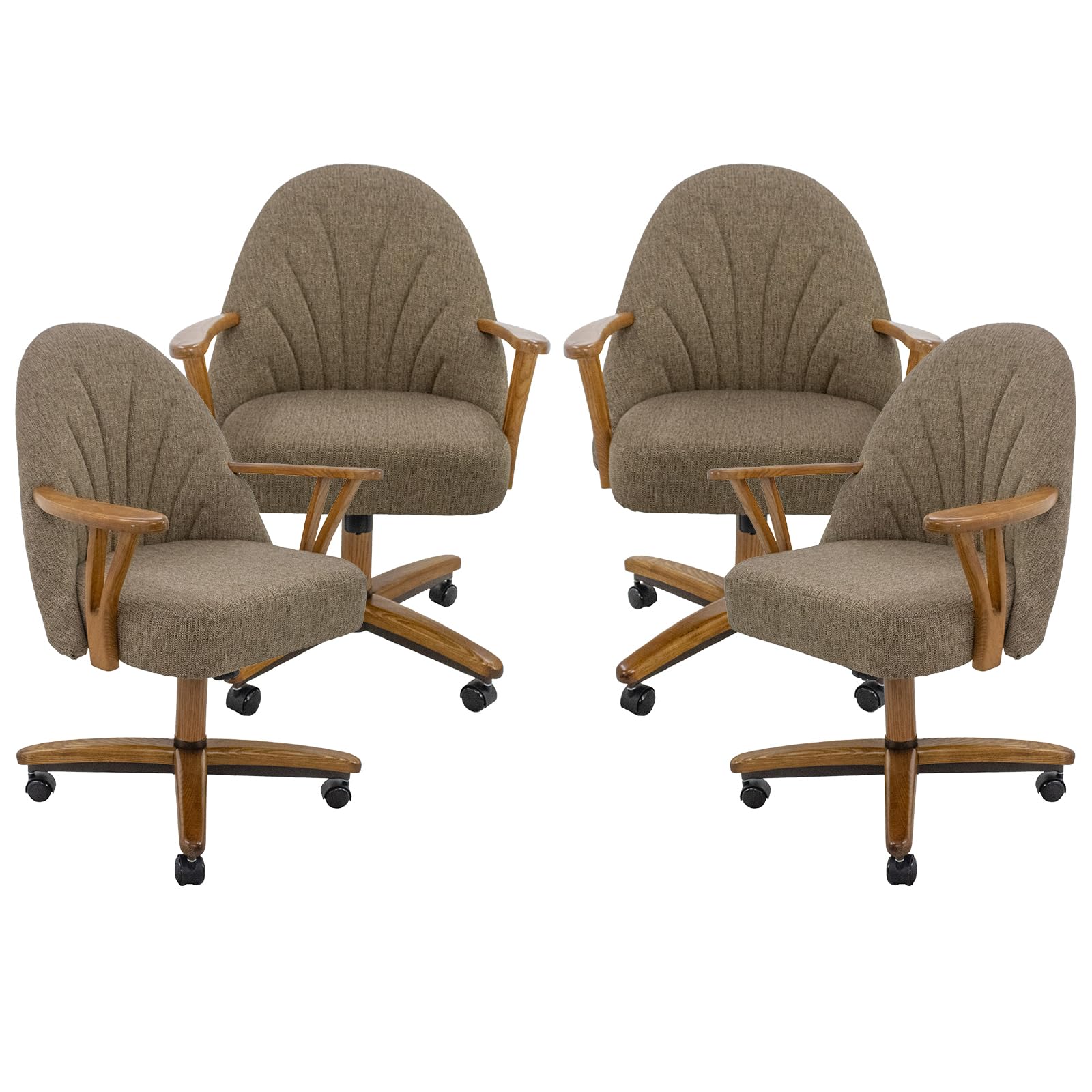 Chromcraft Set of 4 Swivel Tilt Chairs, Luxe Wooden Arm All-Metal Pedestal Base Chairs with Wheels for Kitchen