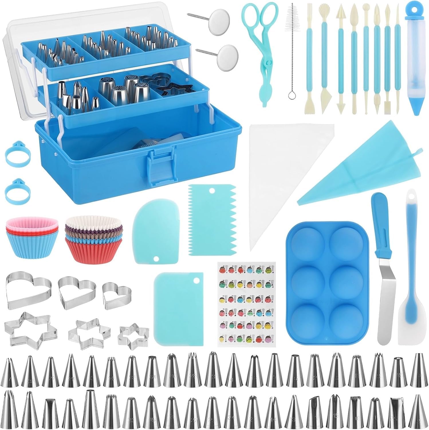 236-teiliges Tortendekorationsset Mit 3-stöckiger Aufbewahrungsbox, Backwerkzeugen Mit Spritztüllen, Wiederverwendbaren Spritzbeuteln, Teigschabern Und Adaptern Zum Dekorieren Von Cupcakes Und