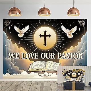 We Love Our Pastor Backdrop 7x5FT Pastor Appreciation Banner Background for Church Cross Christian Thanksgiving Party Decorations Supplies Photo Props