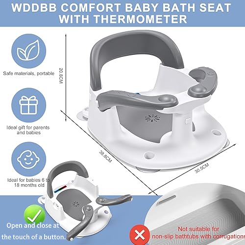 Miniatura 5 de Asiento de baño para bebés de 6 meses en adelante, silla de baño para niños pequeños estable en 360 con botón de un toque, diseño hueco trasero