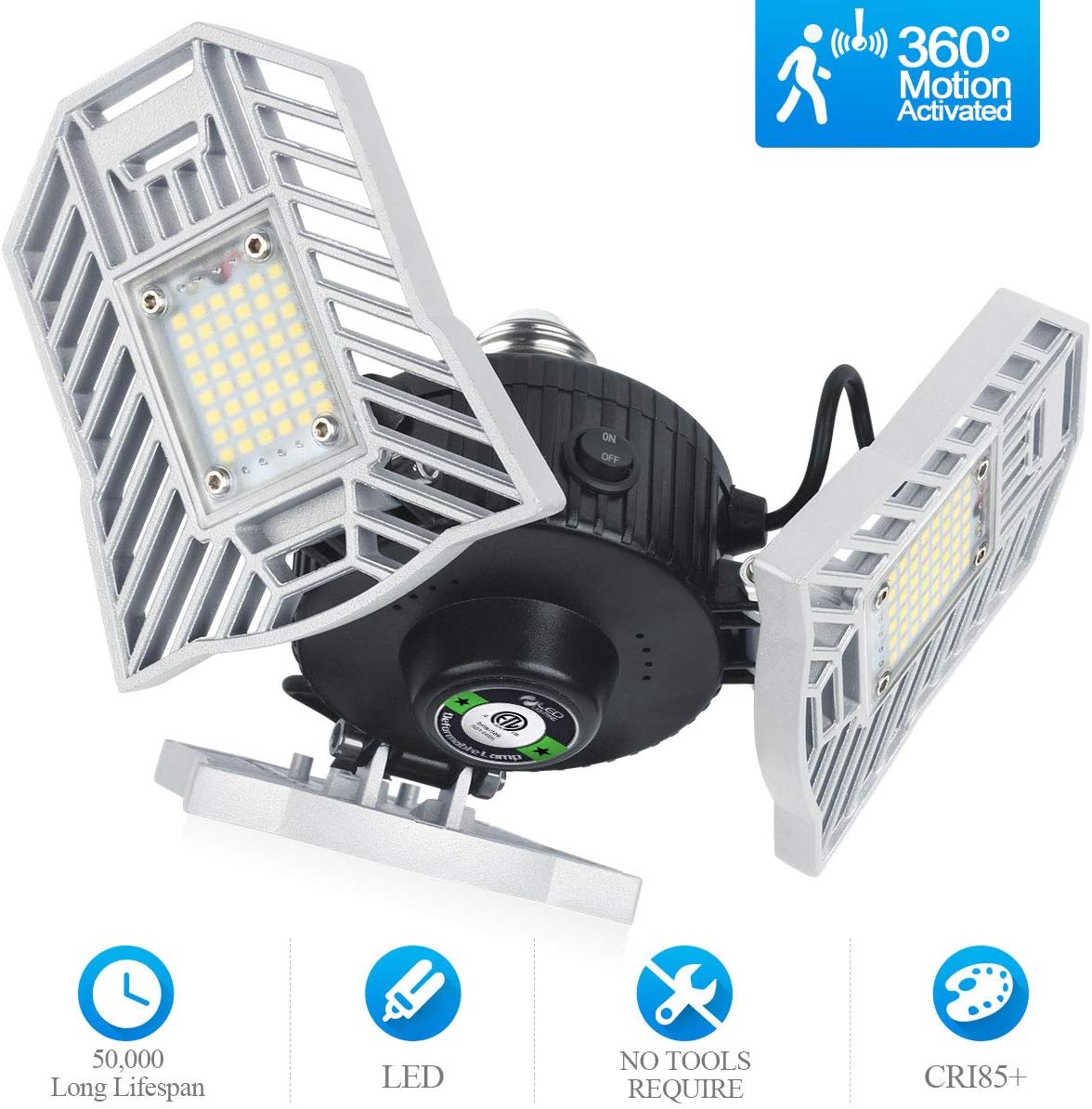 Led Garage Lights Motion Activated Led Shop Light with Adjustable Panels for Garage Workshop Basement