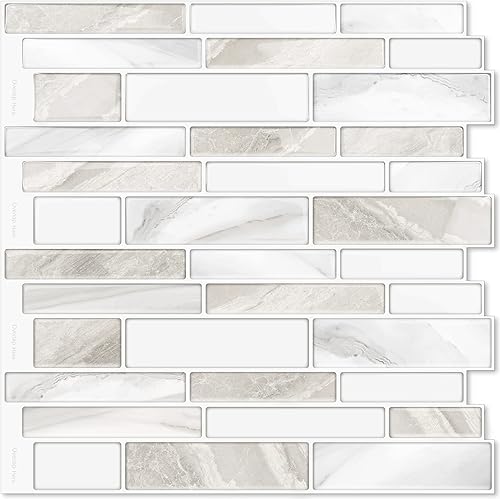 Vamos Tile 10 azulejos autoadhesivos en lámina para loseta en muro, 12 x 12 pulgadas, diseño de color claro, para loseta en muro de cocina y baño