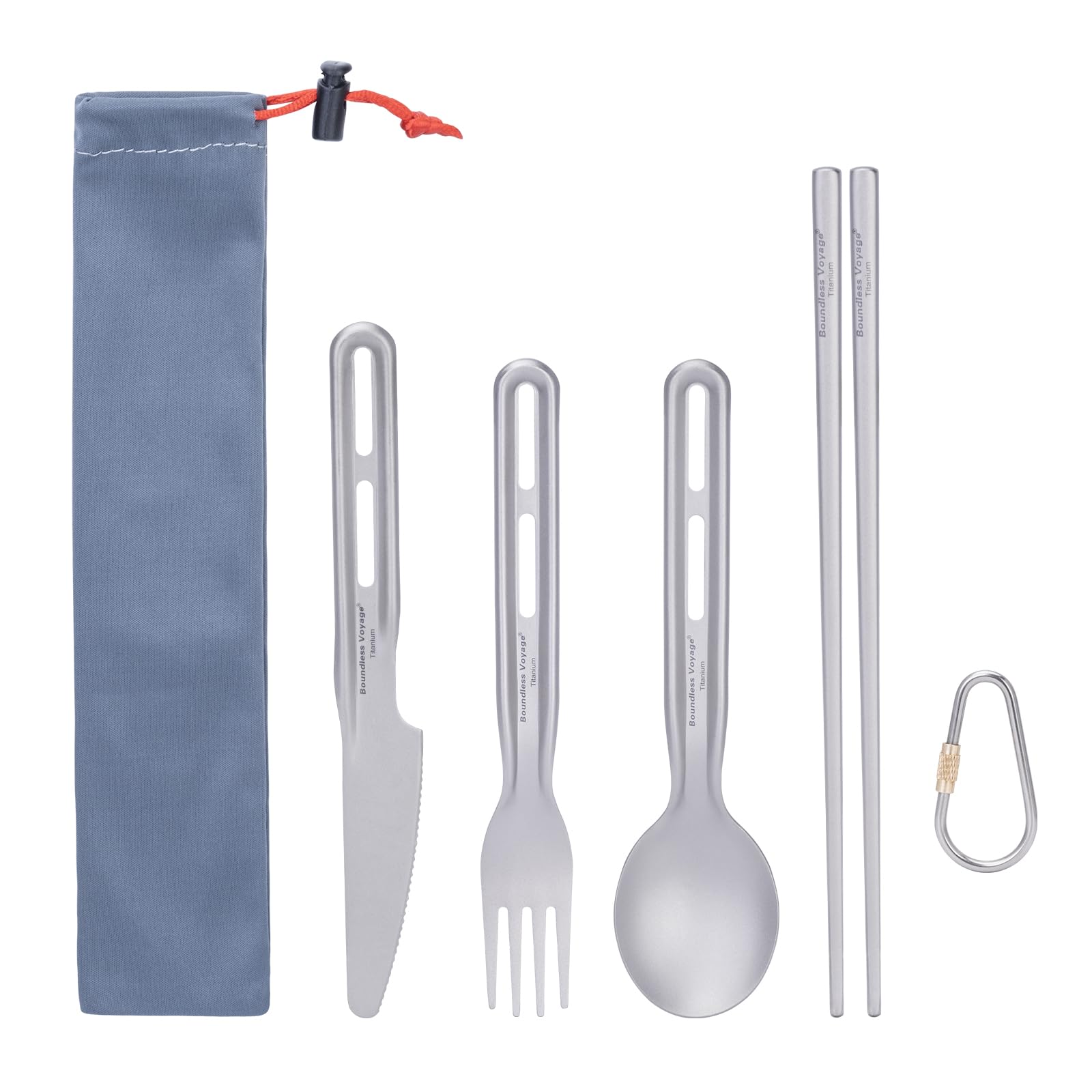 Boundless Voyage Titanium Knife Spoon Fork Chopsticks Set Camping Utensils Ultralight Travel Cutlery Set for Soup, Meal, Salad, Noodles (4pcs/Set)