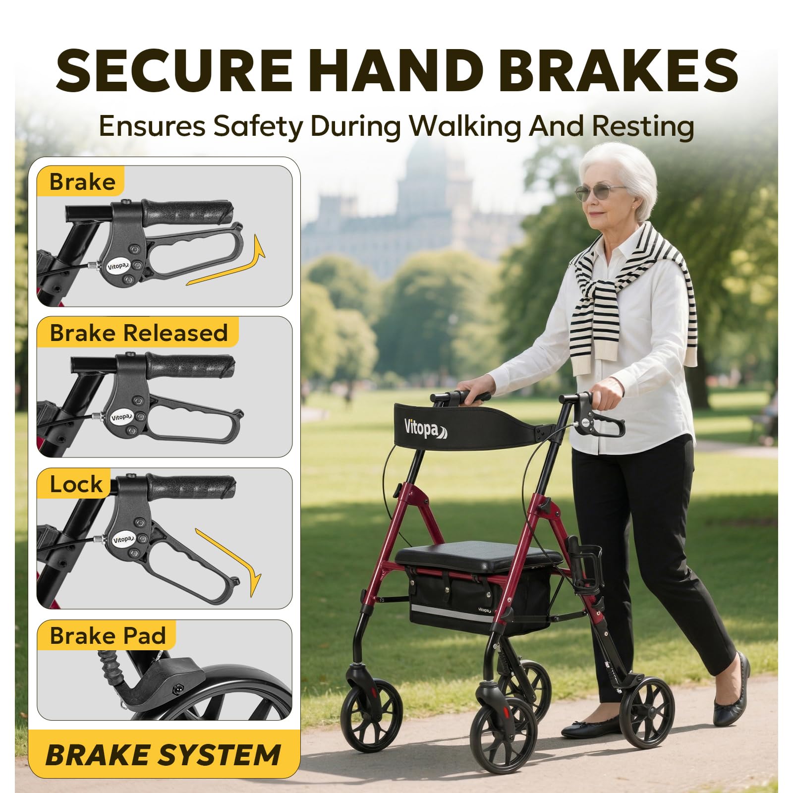 Vitopa Rollator Walker - Ultra Stable & Foldable -7