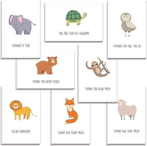 Juego de 48 tarjetas de agradecimiento, juego de palabras de animal, tarjetas de agradecimiento divertidas a granel, tarjetas de notas surtidas en