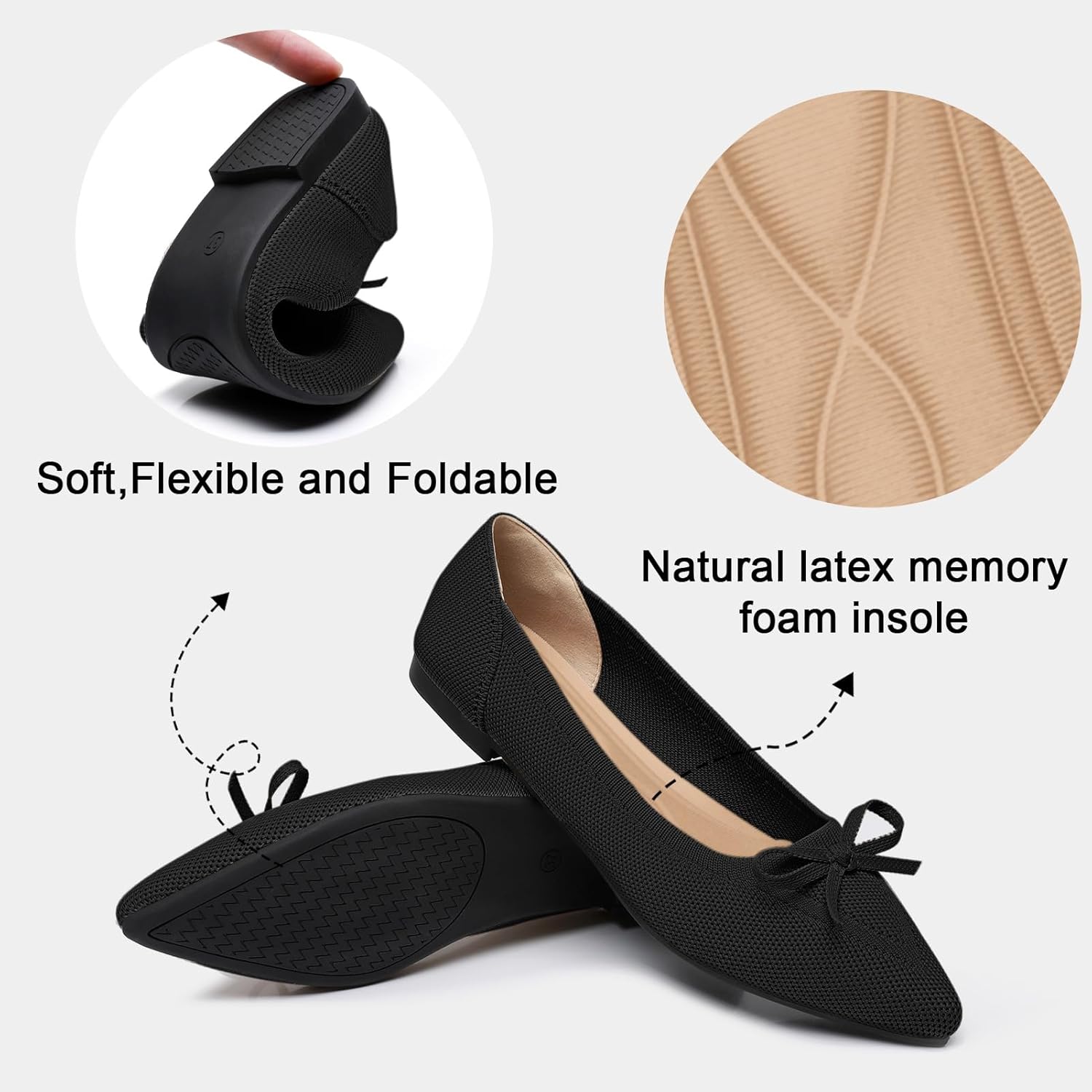 TINGRISE Women's Flats Pointed Toe Bow Knit Ballet Shoes Comfortable Dressy Mesh Slip On Flat - Image 5