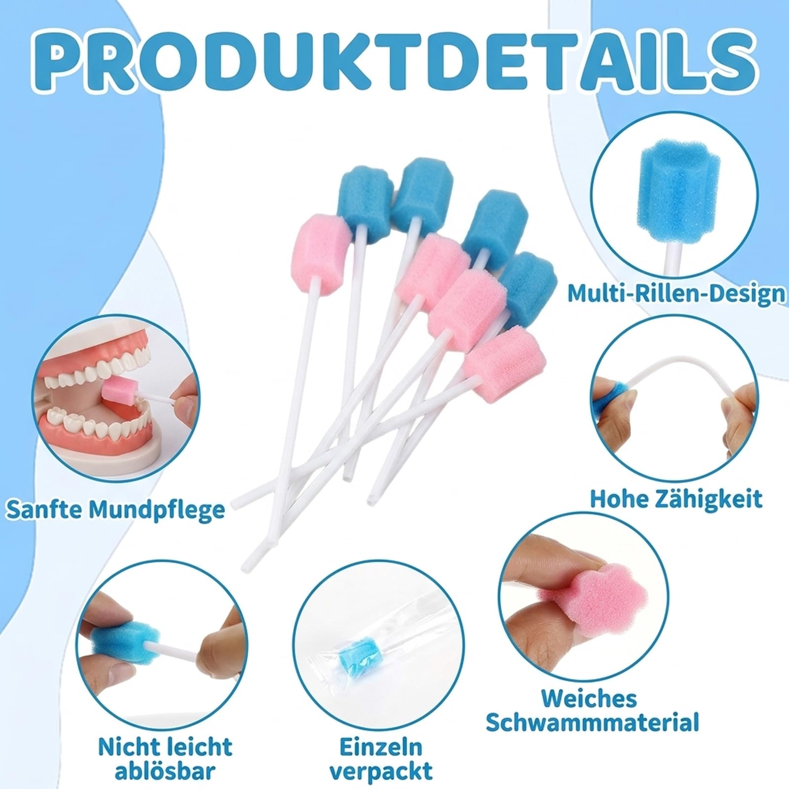 100 Stück Mundpflegestäbchen, Mundstäbchen, Für tägliche Mundhygiene, Sanfte Reinigung für Zähne und Haustiere