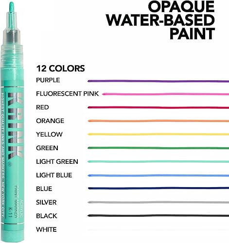 Miniatura 3 de Krink K-11 Juego de 12 marcadores de pintura – Marcadores de pintura acrílica de arte fino vibrante y opaco – Marcadores artísticos para superficies