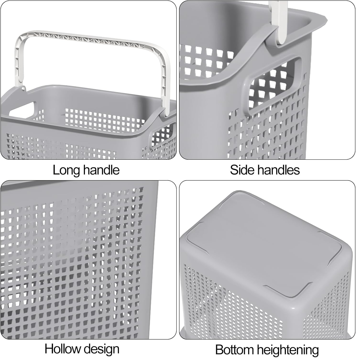 42 L Plastic Dirty Clothes Hampers with Handles, Plastic Laundry Baskets, Gray, 4 Packs