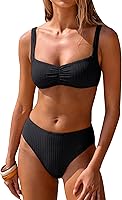ANRABESS Women's Bikini Sets Two Piece Swimsuit Ribbed Ruched Mid Waist Color Block Beach Swimwear