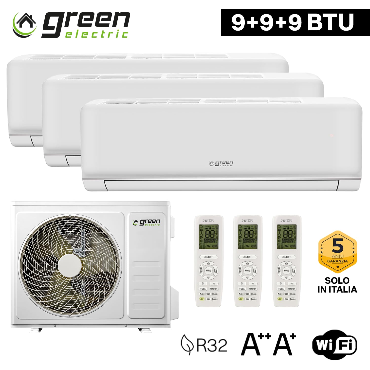 Plus Climatiseur Tri-Split 9000 + 9000 + 9000 BTU, Wi-Fi, R32, Efficacité Énergétique A++/A+, 3 Unités Intérieures et 1 Unité Extérieure, avec Télécommande, Faible Consommation