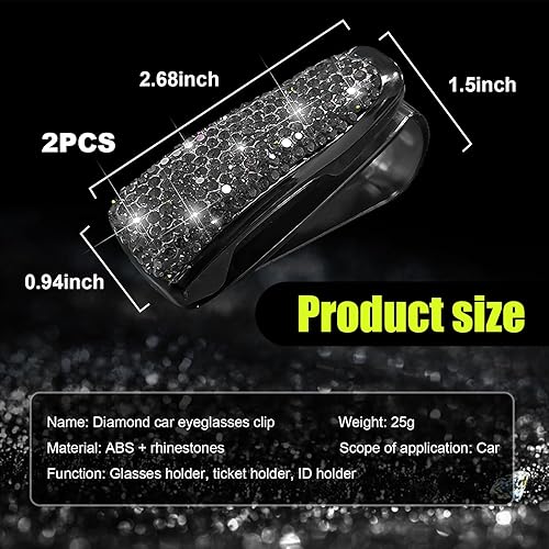 Miniatura 8 de 2 soportes brillantes para lentes de sol para visera solar de automóvil, soporte de cristal con clip para tarjeta de boleto, accesorios de
