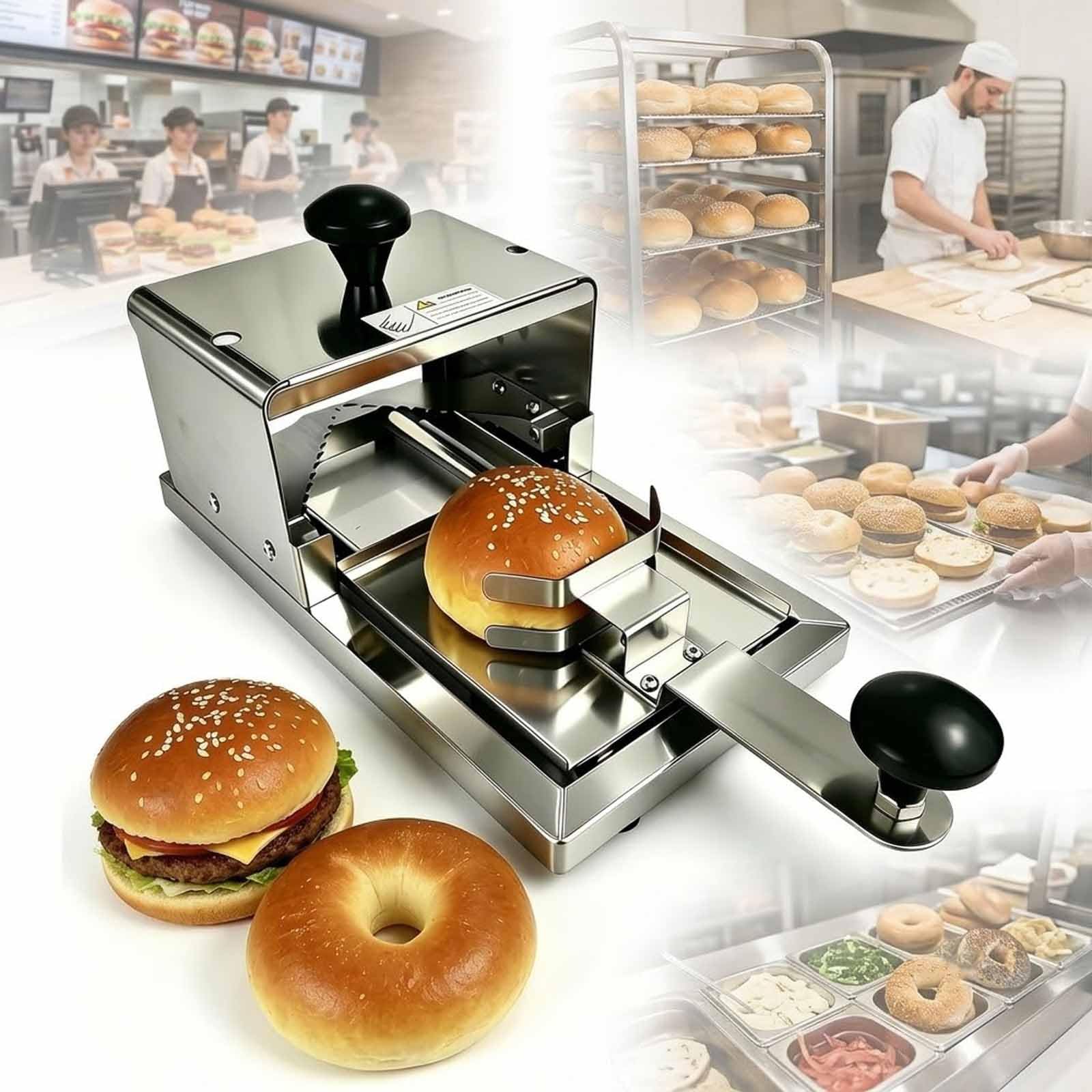 MObyat Commercial Manual Hamburger Bagel Bun Slicer, Manual Hamburger Bun Slicing Machine With 10mm Adjustable Cutting Thickness, Section Being Uniform And Flat, For Bakeries, Coffee Shop, Restaurant