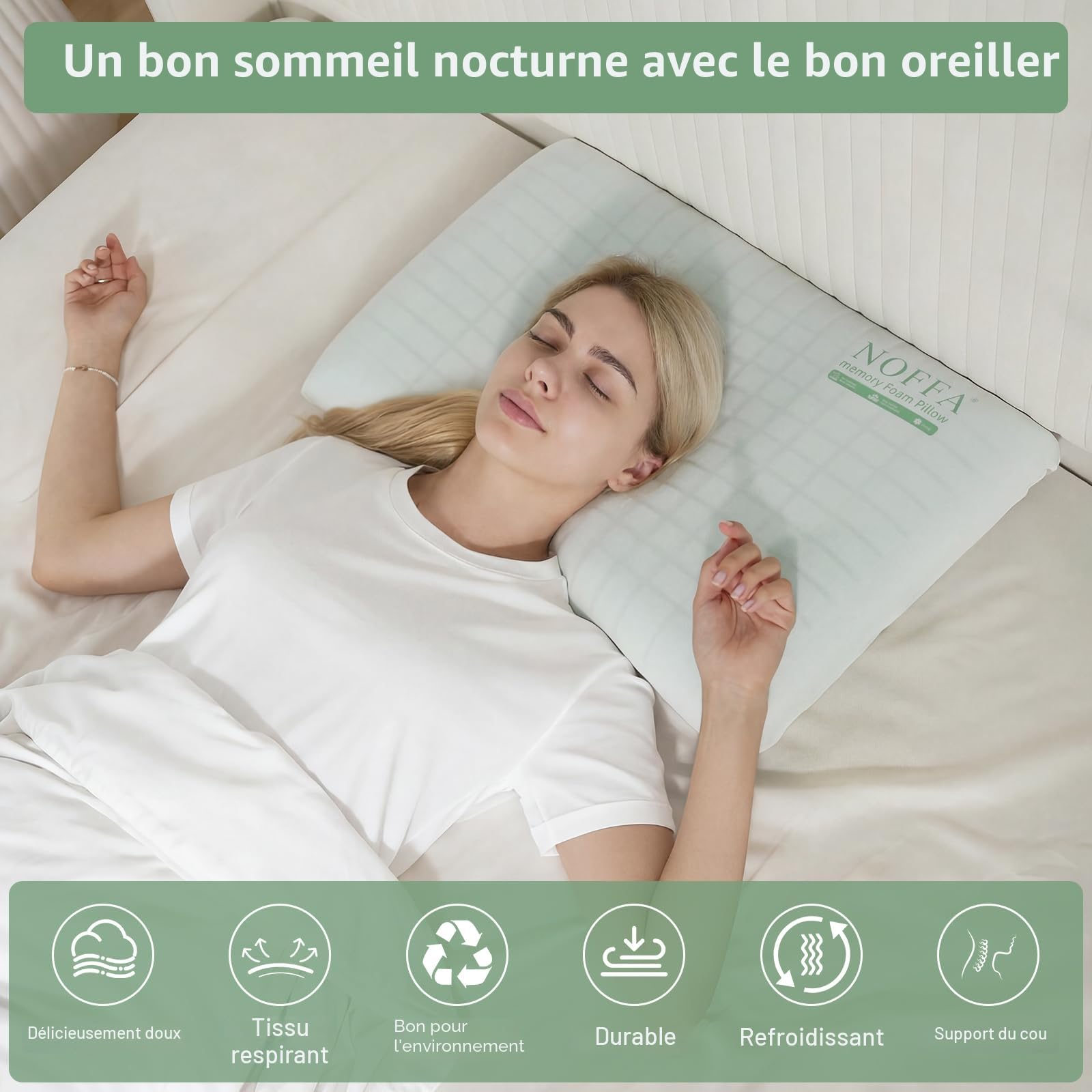 Oreiller Memoire Forme Gel, Oreiller Ergonomique Cervical, Coussin Respirant, Housse Lavable, Douceur Respirante