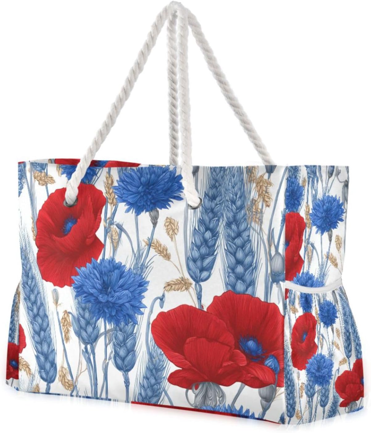OTVEE Wheat and Red Poppy Flowers Beach Bags for Women Ladies Large Canvas Tote Shoulder Bag Waterproof Travel Bags for Gym Swim Pool Camping
