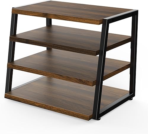 Miniatura 9 de Fenge Organizador de estante de escritorio, estante de escritorio de 4 niveles, estantes de oficina de madera y metal, organizador de archivos de