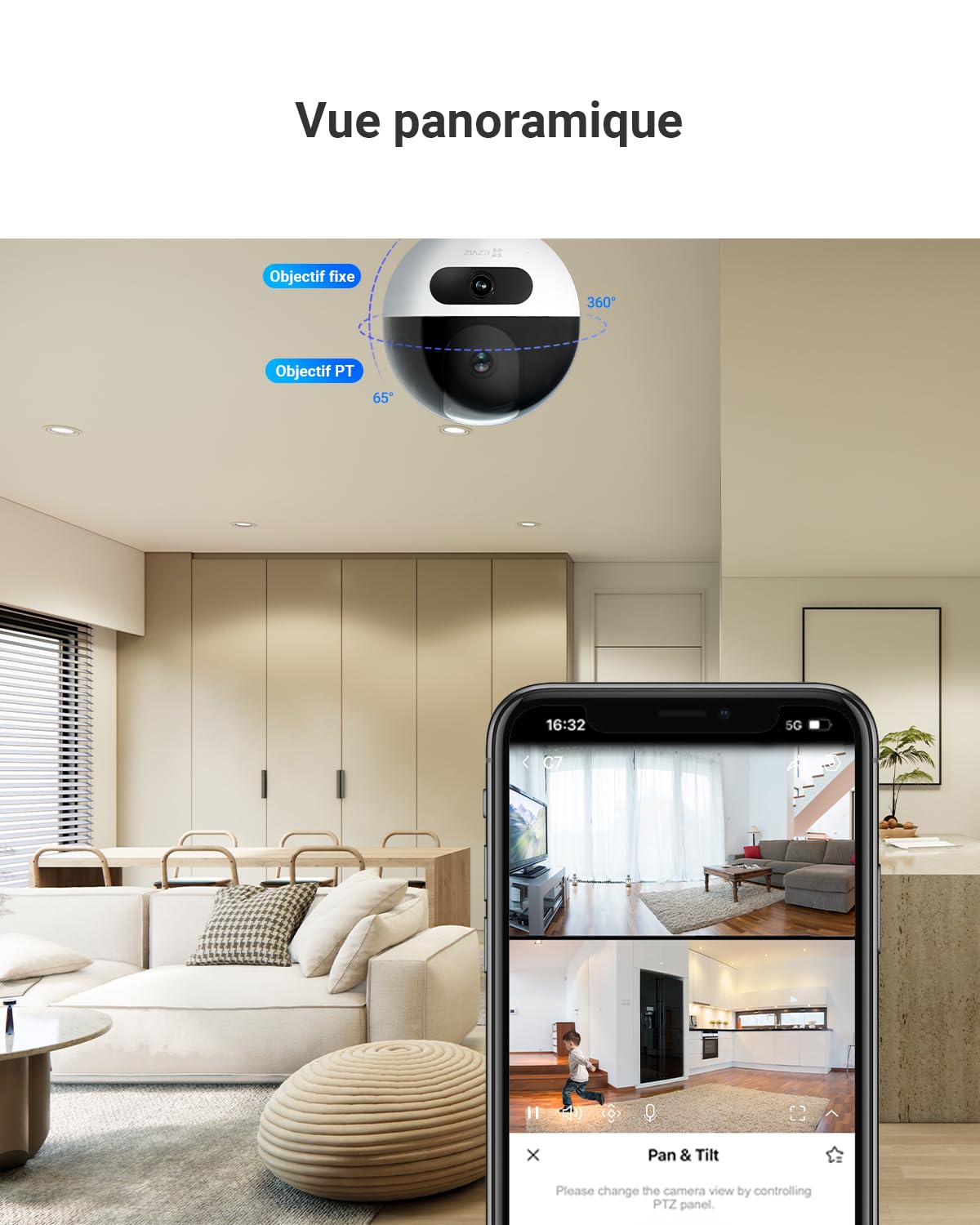 EZVIZ C7 Caméra de Surveillance WiFi Intérieure 4MP à Double Objectif, Caméra de Sécurité 360°, Détection de Personne/Animal, Audio Bidirectionnel, Vision Nocturne, Mode Patrouille/Confidentialité