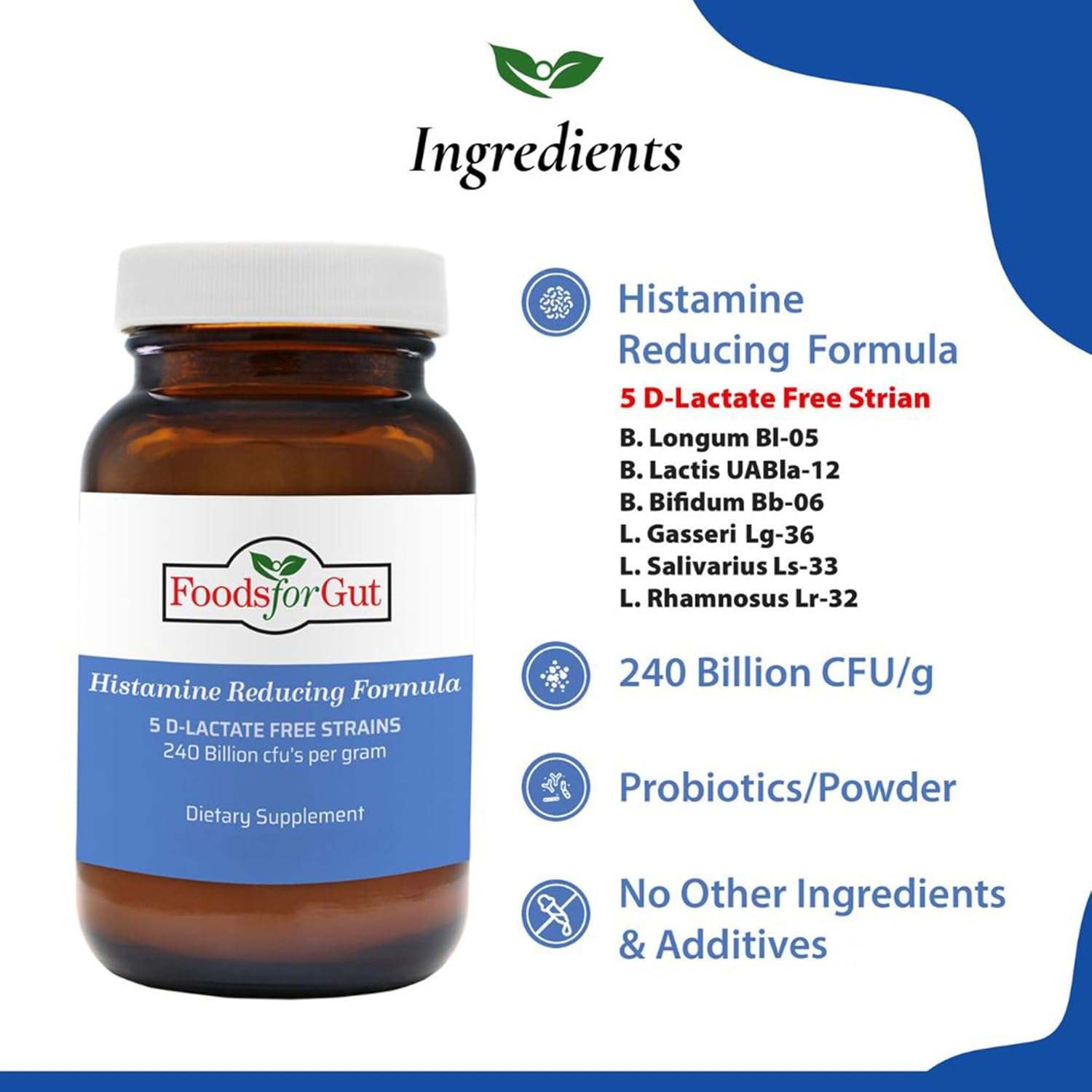 Foods For Gut Histamine & D Lactate Free Probiotics Powder 240 Billion CFU | Made in USA | No Additives | Direct from Manufacturer | No Third-Party Storage | Immune Support | 30 Grams (1.05 OZ) - Image 3